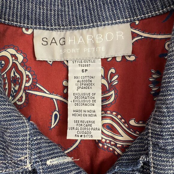 Sag Harbor Sports Jacket Blazer Womens 6P Railroad Blue Flip Cuff Utility - Picture 14 of 16